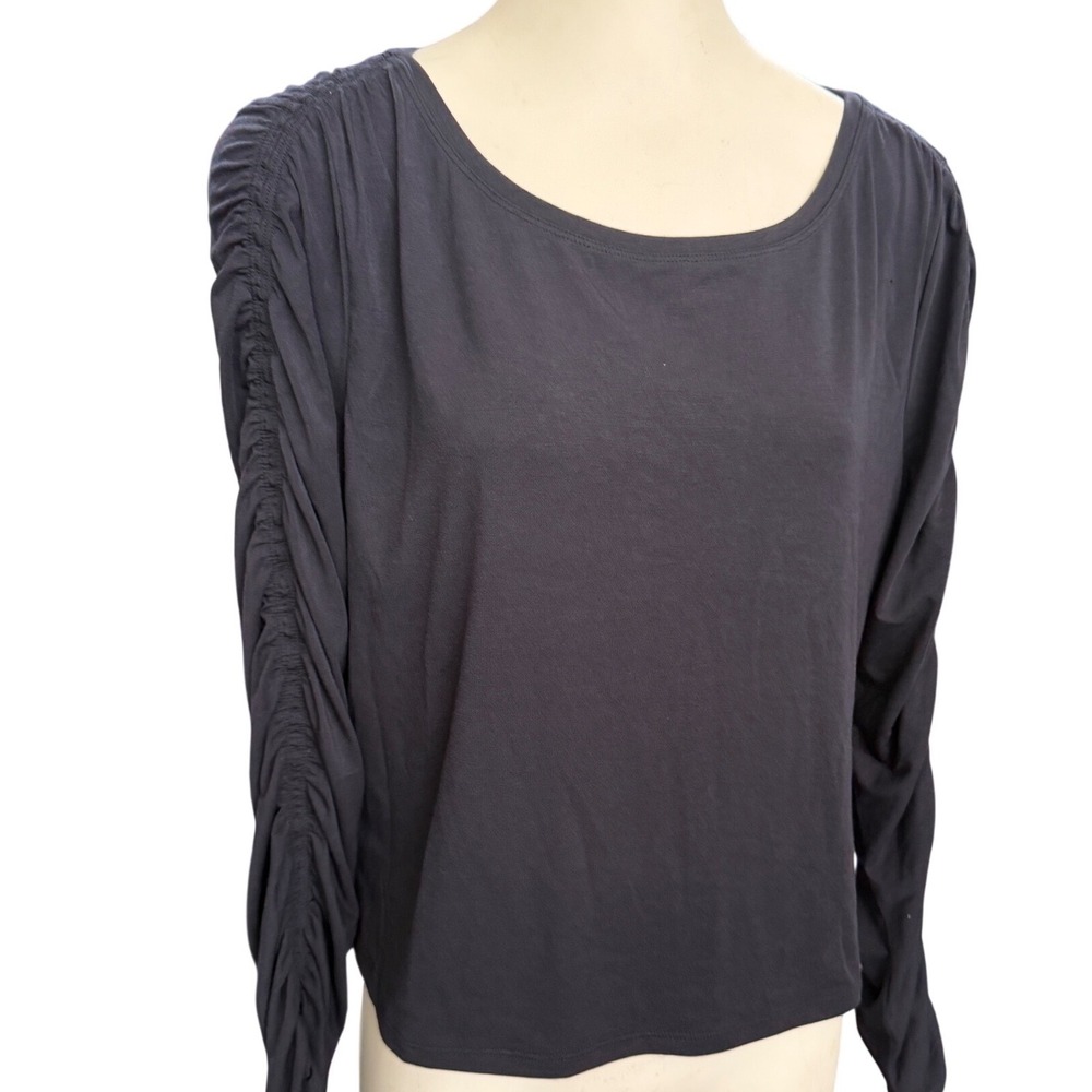 Athleta Womens Large Black Ruched Long Sleeve Scoop Neck Pullover Top Shirt L